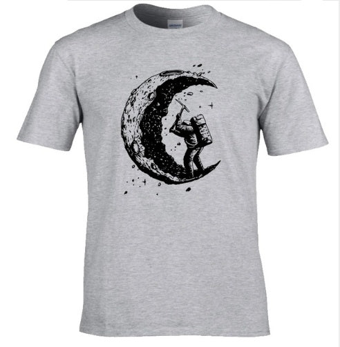 Digging The Moon Print Casual Mens O-neck T Shirts Fashion Men's Tops Men T-shirt Short Sleeve Men Tshirt - Enfance-Heureuse