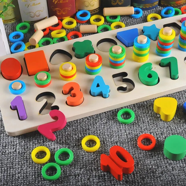 Wooden three-in-one color digital shape logarithmic board - Enfance-Heureuse