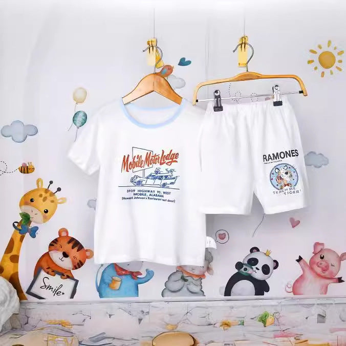 Boys And Girls Cotton Mesh Fabric Cartoon Pattern Breathable All-match Short Sleeve T-shirt - Enfance-Heureuse