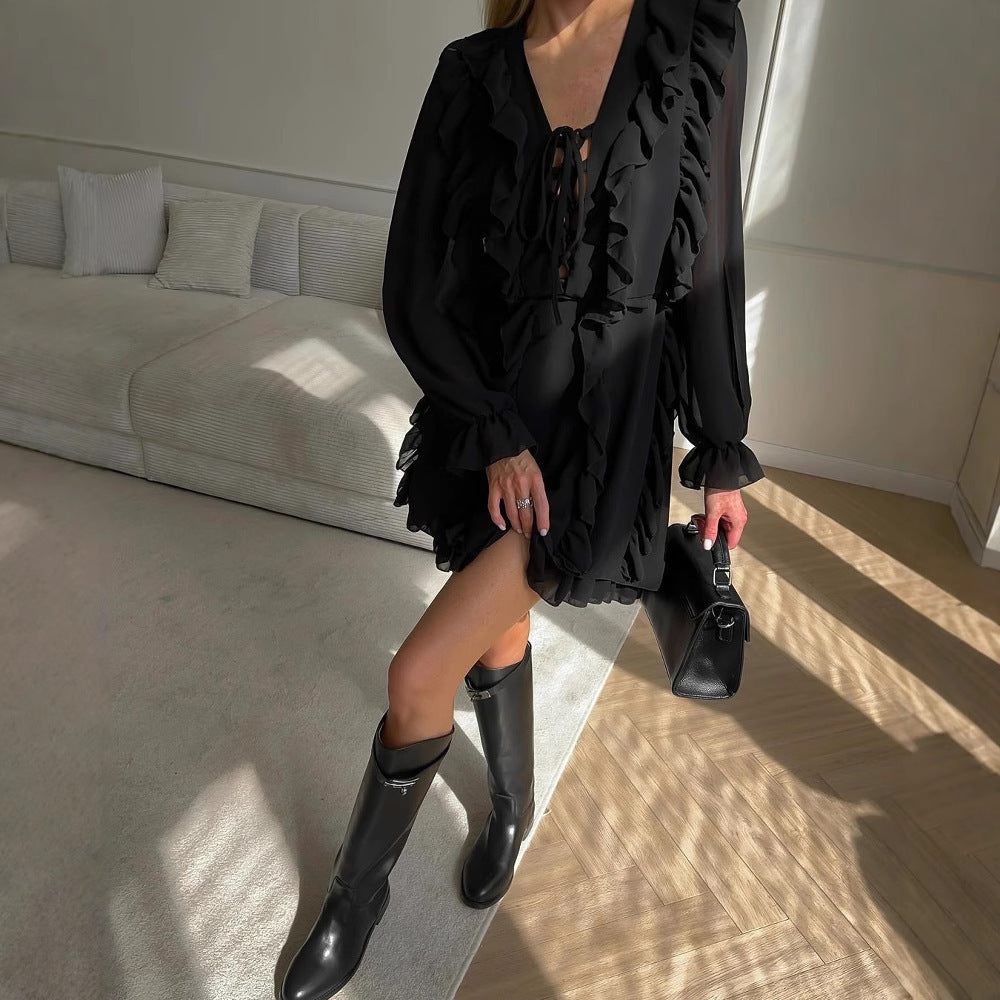 Elegant Chiffon V-neck Flounce Design Dress