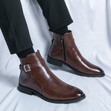 Men's British Style Fashion High-top Leather Shoes Side Zipper Mid-Top Martin Boots - Enfance-Heureuse