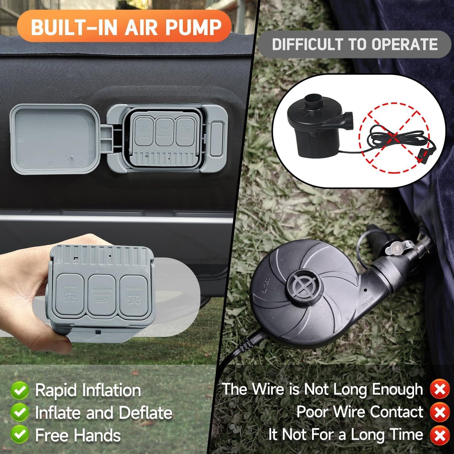 Truck Bed Air Mattress For 6.0-6.5ft Full-size Short Beds, Easily Inflates And Deflates With Built-In Rechargeable Air Pump Camping Bed Outdoor Mattress - Enfance-Heureuse