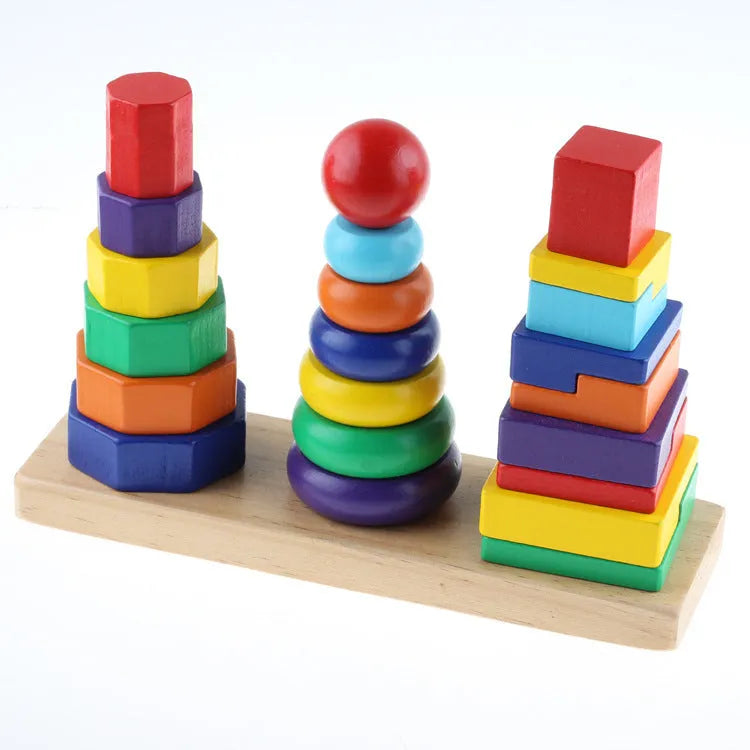 Three pillar intelligence tower wooden educational toy - Enfance-Heureuse