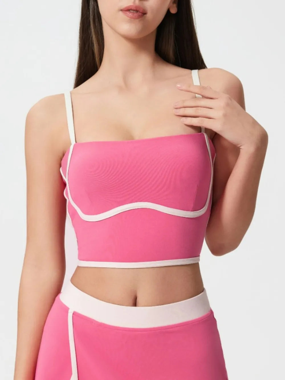 Millennia Contrast Trim Square Neck Active Cami with Detachable Chest Pads - Enfance-Heureuse