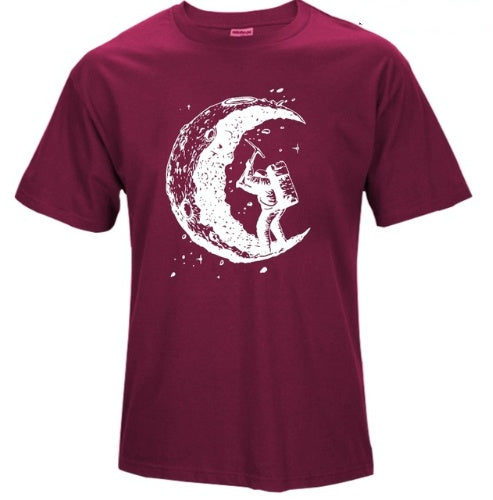 Digging The Moon Print Casual Mens O-neck T Shirts Fashion Men's Tops Men T-shirt Short Sleeve Men Tshirt - Enfance-Heureuse