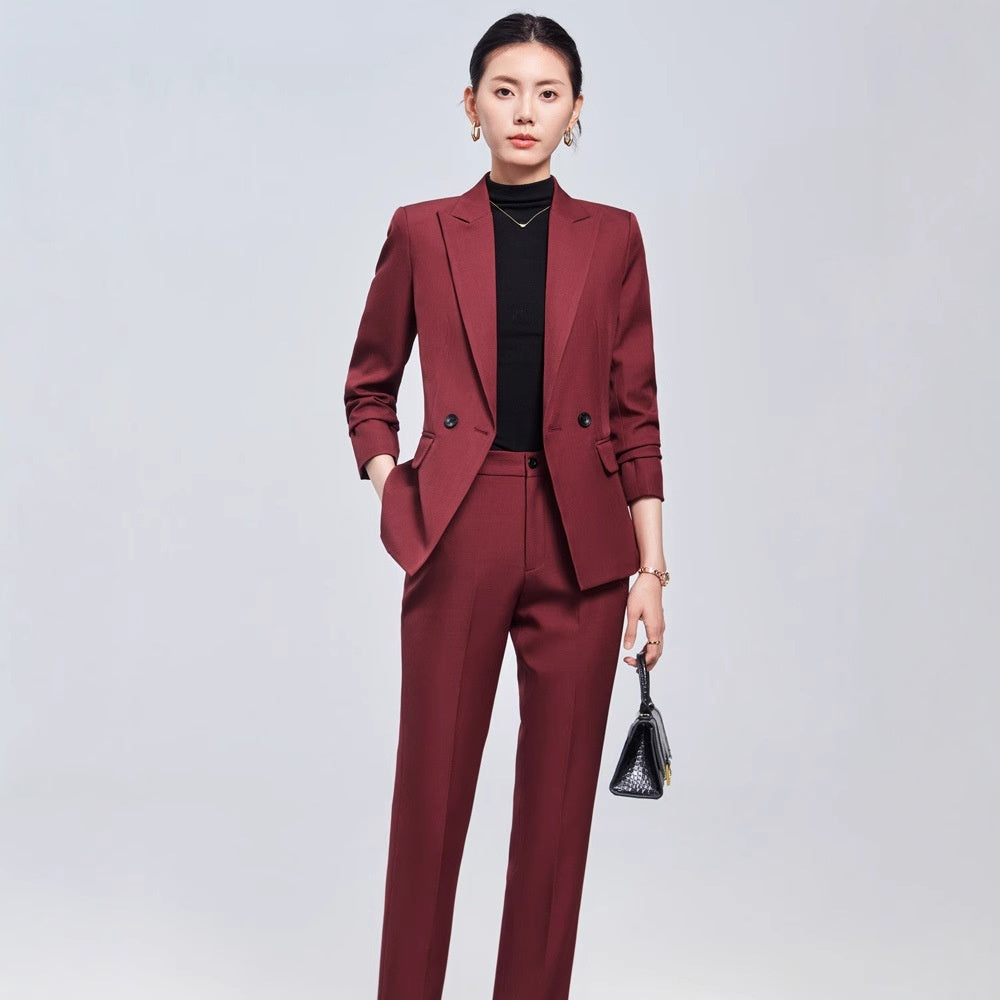 Long Sleeve Small Suit Collar Coat Women's Shirt Pants Suit - Enfance-Heureuse