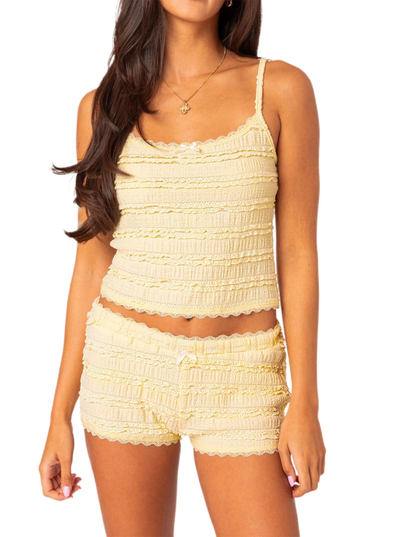 Lace Detail Cami and Shorts Set - Enfance-Heureuse