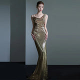Fishtail Evening Dress For Women Elegant Sequins Annual Meeting Sexy Backless - Enfance-Heureuse