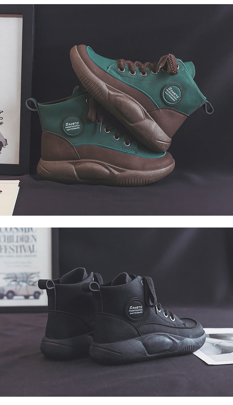 Vintage Martin Boots Women's Leather Ugly And Cute Big Toe Fashionable Mid-top Breathable Casual Shoes - Enfance-Heureuse