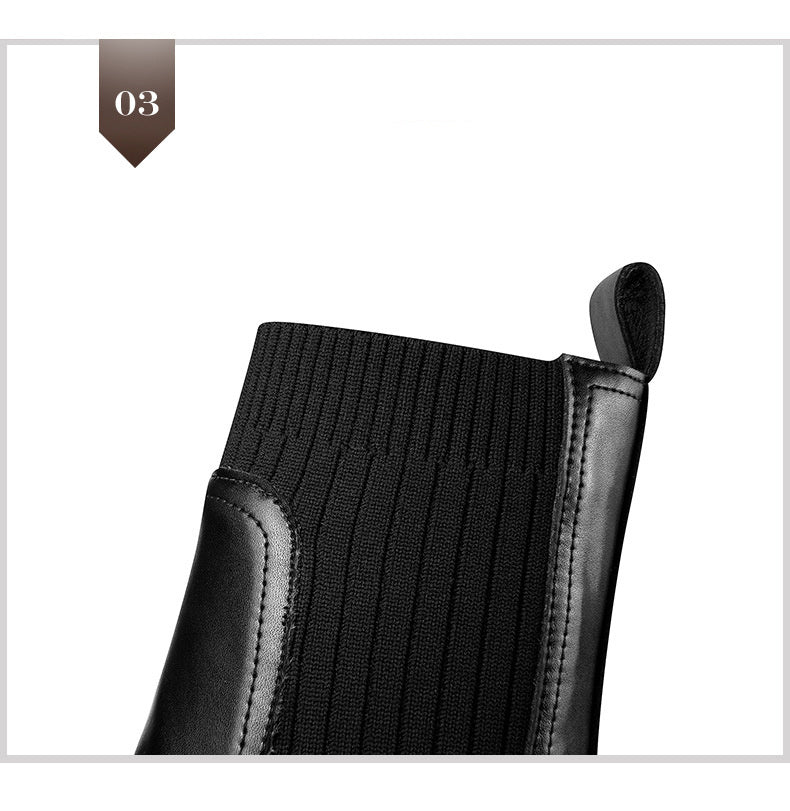 Thick Heel Round Toe Mid-heel Retro Mid-tube Women's Shoes - Enfance-Heureuse