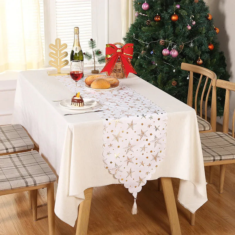 Christmas Snowflake Leaves Table Runner Table Decoration Decorations - Enfance-Heureuse