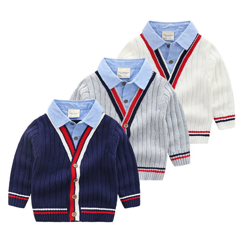 Pull faux deux pièces pour bébé garçon en tricot