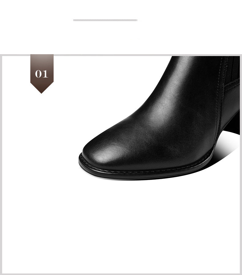 Thick Heel Round Toe Mid-heel Retro Mid-tube Women's Shoes - Enfance-Heureuse