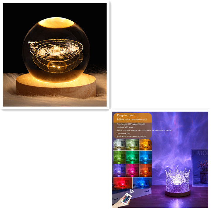 LED Water Ripple Ambient Night Light USB Rotating Projection Crystal Table Lamp RGB Dimmable Home Decoration 16 Color Gifts - Enfance-Heureuse