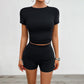 Solid Color Slim Sports Suit Summer 2Pcs Short-sleeved Round Neck T-shirt And Elastic Shorts Fashion Womens Clothing - Enfance-Heureuse