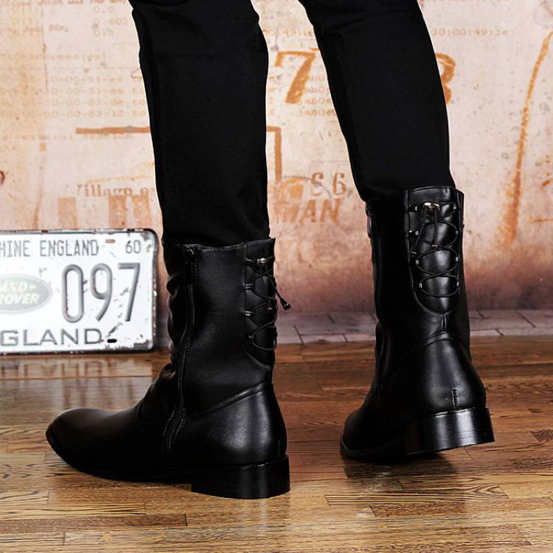 Bottes pointues en cuir pour hommes, style britannique