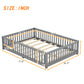Full Size Bed Floor Bed With Safety Guardrails And Door For Kids, Gray - Enfance-Heureuse
