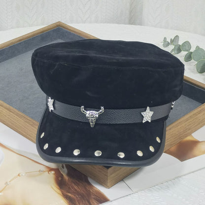 Personality Punk Hip Hop Style Flat-top Wide Brim Peaked Cap