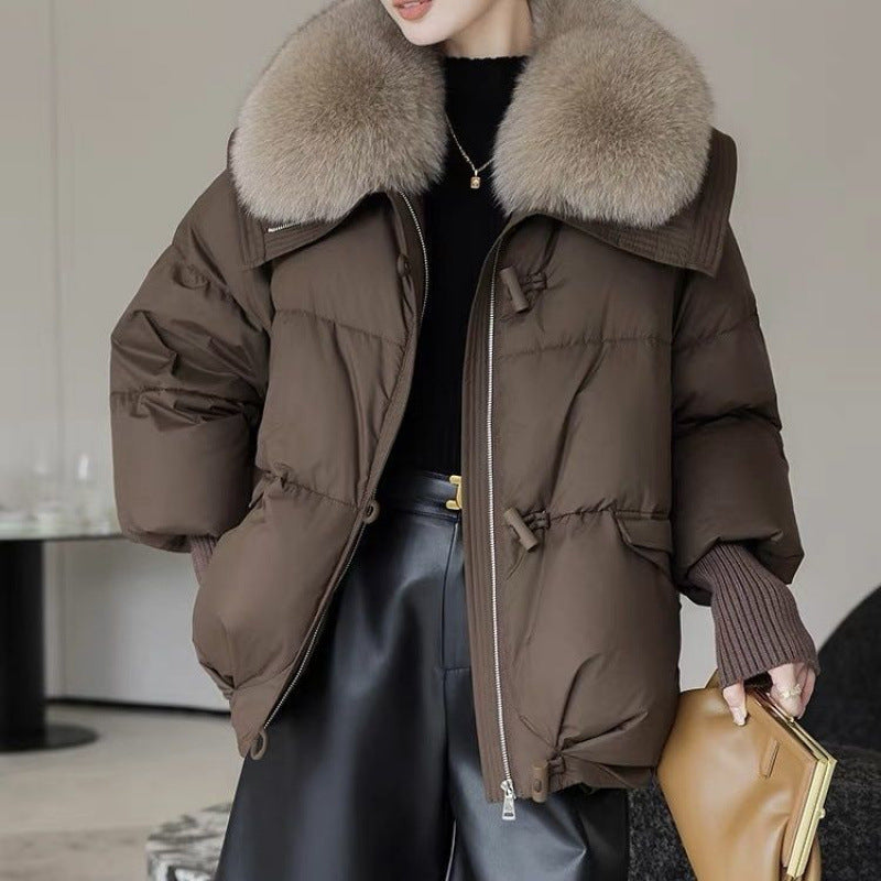 Down Cotton-padded Jacket Women's Short Fur Collar Thickened Coat Winter Clothing - Enfance-Heureuse