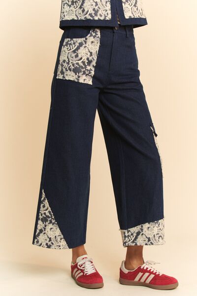 Davi & Dani Lace Applique Wide Leg Jeans - Enfance-Heureuse
