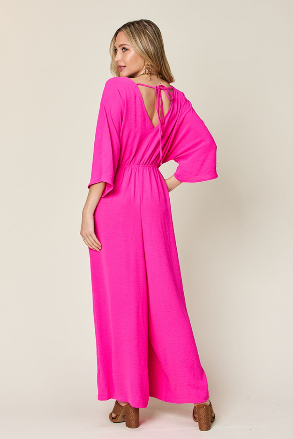 Double Take Full Size Surplice Wide Leg Jumpsuit with Pockets - Enfance-Heureuse