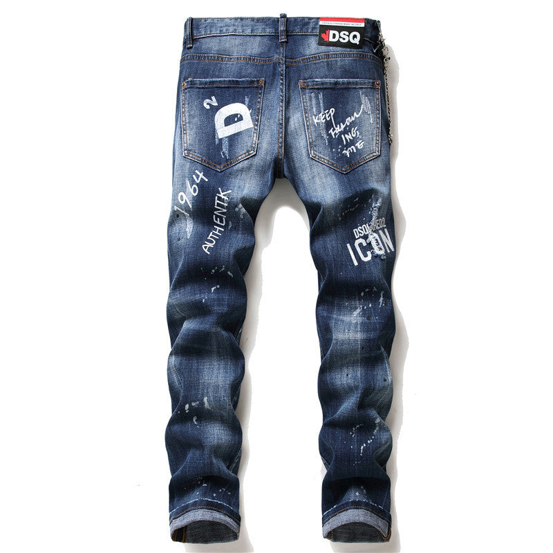 men jeans famous D2 Men slim jeans pants mens denim trousers zipper blue hole Pencil Pants - Enfance-Heureuse