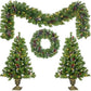 Pre-lit Xmas Tree Artificial Christmas 4-Piece Set,Garland, Wreath And Set Of 2 Entrance Trees X-mas - Enfance-Heureuse