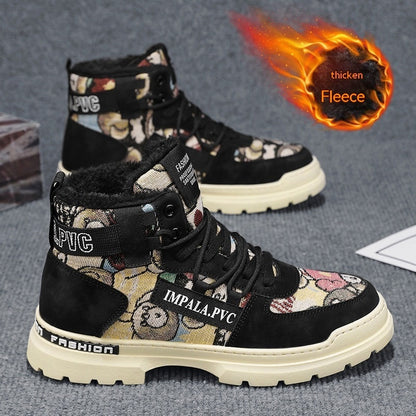 Fleece-lined Warm Martin Boots Worker Boot Men's Motorcycle Boots Student High-top Cotton Shoes - Enfance-Heureuse