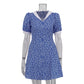 Lapel High-waist Blue Floral Dress - Enfance-Heureuse