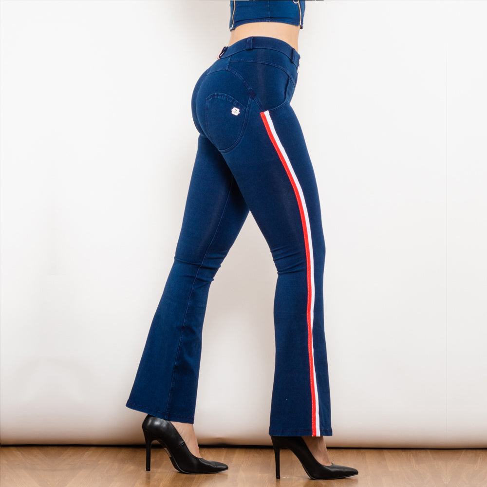 Shascullfites Melody Jeans Push Up Effect Skinny Jeans Sexy Lift Striped Flare Jeans Women's Denim Pants - Enfance-Heureuse