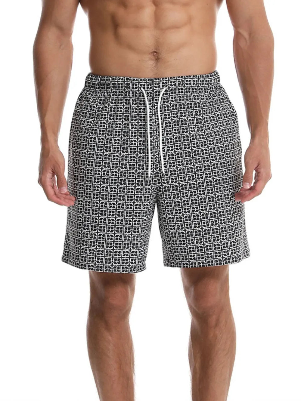 Men's Drawstring Printed Shorts with Pockets - Enfance-Heureuse