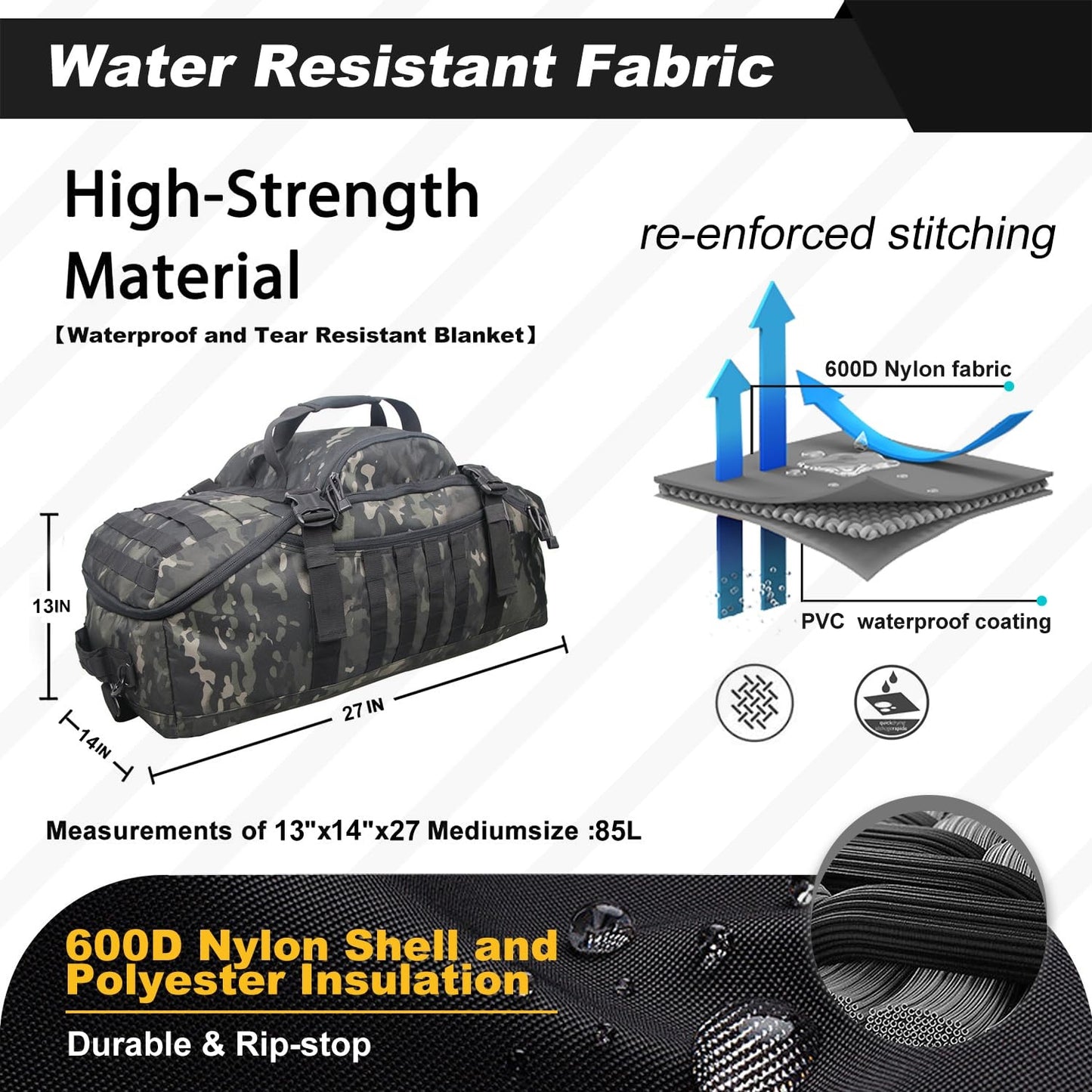 3 In 1 Military Backpack Travel Duffle Bag For Weekender Gym Traveling Workout Deployment - Enfance-Heureuse