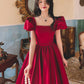 Winter Wine Red Engagement Daily French Princess On The Run Satin Dress - Enfance-Heureuse
