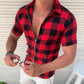 Plaid T Shirt Mens Zipper Short Sleeve Shirts Summer Men Clothing - Enfance-Heureuse