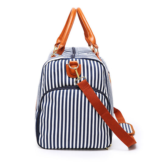 New Fashion Stripe Contrast Color and Leather Canvas Big Bag - Enfance-Heureuse