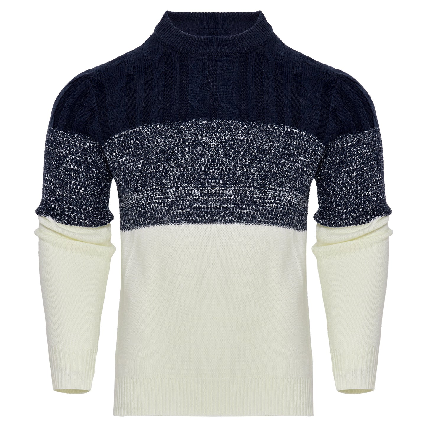 Men's Casual Color Block Long Sleeve Cable Knit Pullover Sweater - Enfance-Heureuse