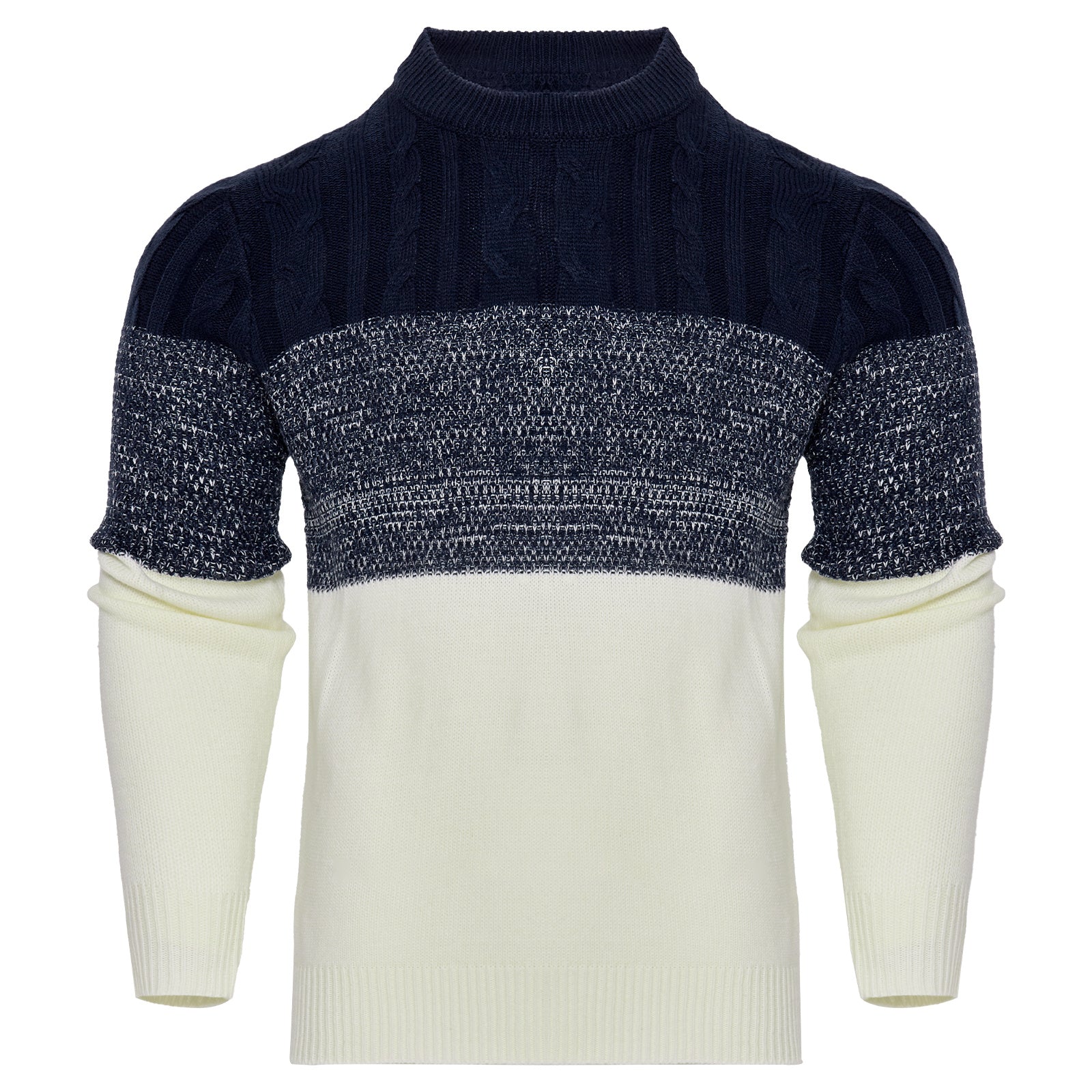 Men's Casual Color Block Long Sleeve Cable Knit Pullover Sweater - Enfance-Heureuse
