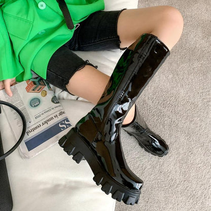 Women's Boots, Thick-soled Round-toe Trifle Mid-heel High-top Large Size Shoes - Enfance-Heureuse