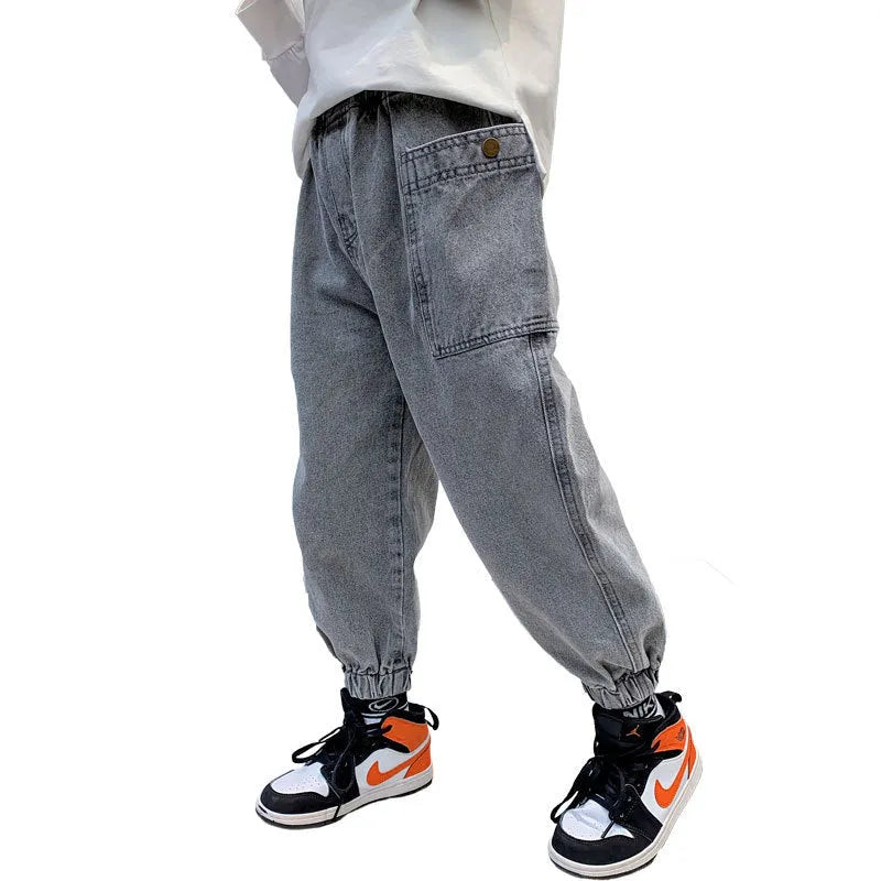 Boys' Big Pocket Jeans Big Children's Autumn Casual Pants Children's Spring And Autumn Trousers - Enfance-Heureuse