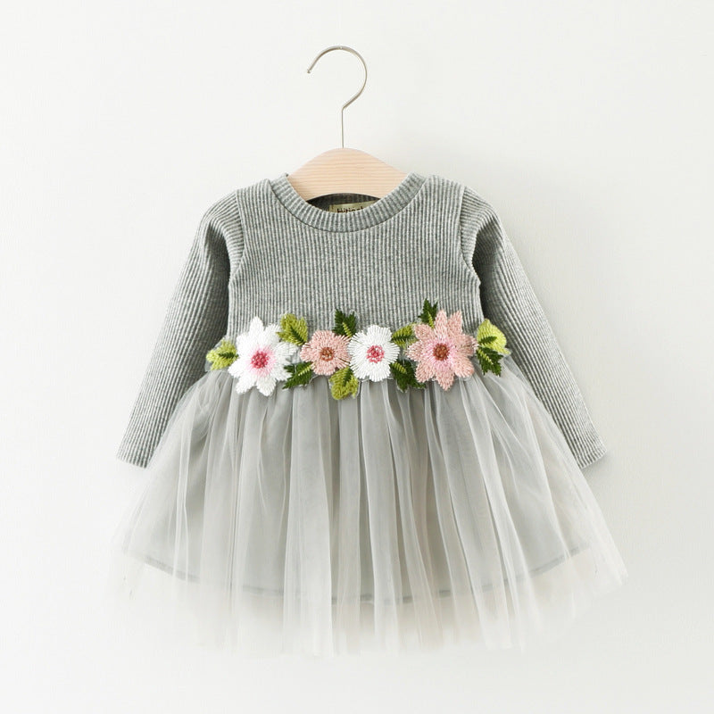 A031 new fall manufacturers selling children waist flowers long sleeved dress princess dress baby skirt - Enfance-Heureuse