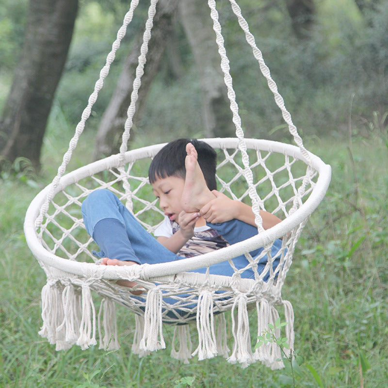 Nordic Style Round Hammock Outdoor Indoor Dormitory Bedroom Hanging Chair For Child Adult Swinging Single Safety Hammock - Enfance-Heureuse