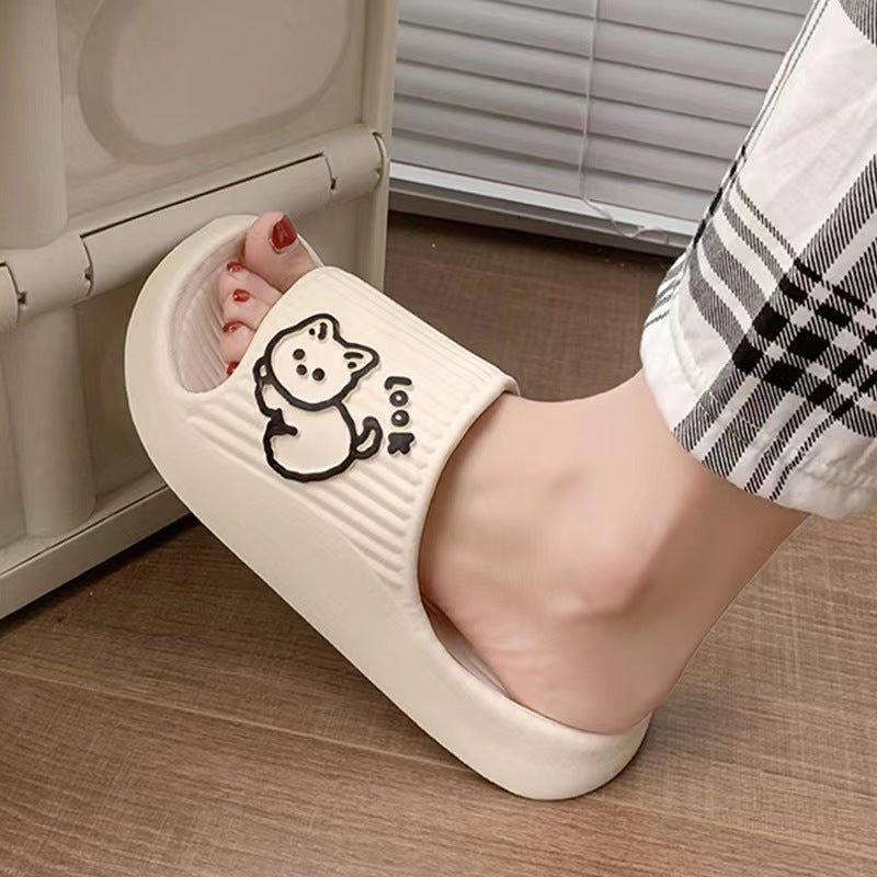 Cute Cat Slippers Summer Women Home Shoes Bath Thick Platform Non-Slip Slides Indoor Outdoor - Enfance-Heureuse