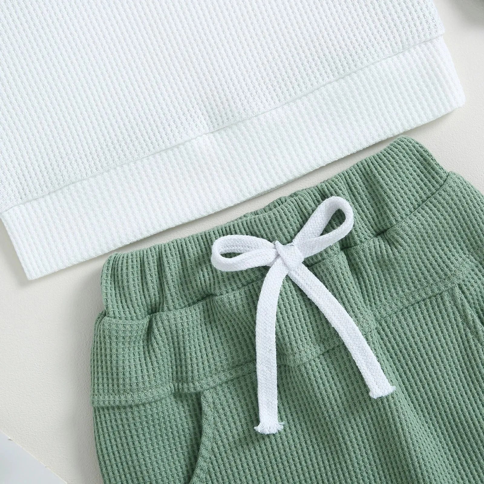 Color Matching Pocket Waffle Sweater Lace-up Sweatpants 2-Piece Children's Fashion Casual Wear Baby Suit - Enfance-Heureuse