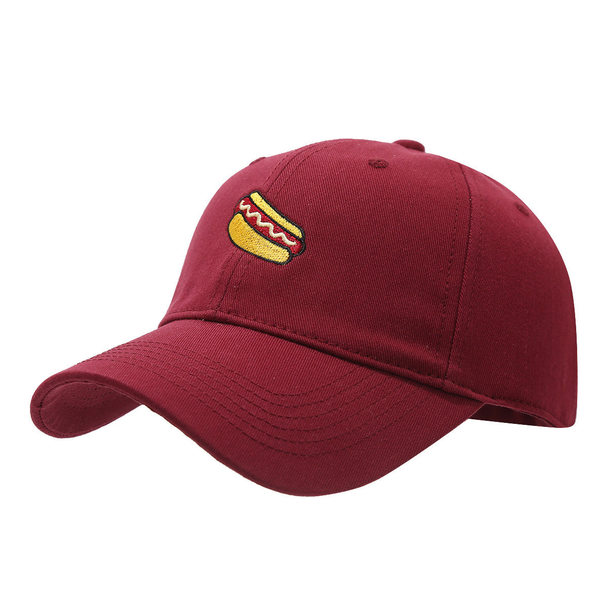 Hot Dog Embroidery Pattern Soft Top Peak Cap