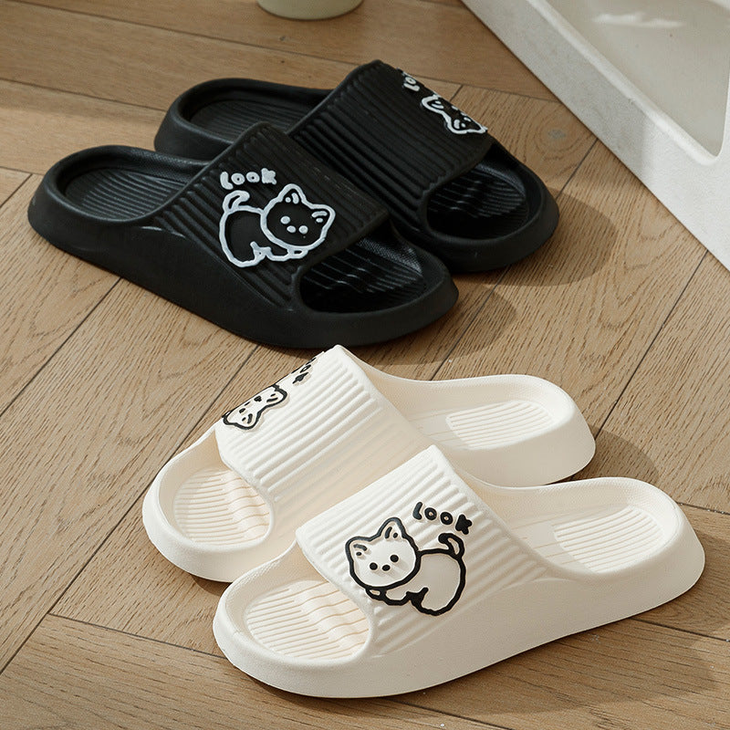 Cute Cat Slippers Summer Women Home Shoes Bath Thick Platform Non-Slip Slides Indoor Outdoor - Enfance-Heureuse