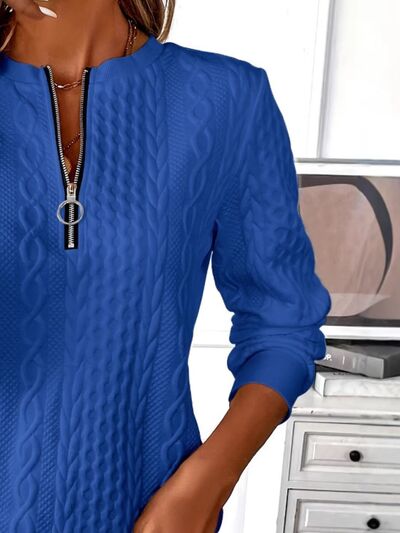 Texture Half Zip Long Sleeve Sweatshirt - Enfance-Heureuse