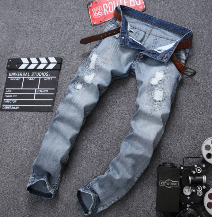 MCCKLE Fashion Brand Designer Mens Ripped Jeans Pants Light Blue Slim Fit Distressed Denim Joggers Male Plus Size Jean Trousers - Enfance-Heureuse