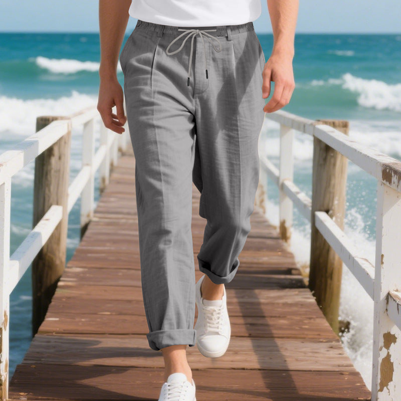 American Linen Men's Casual Pants Summer Loose Straight - Enfance-Heureuse