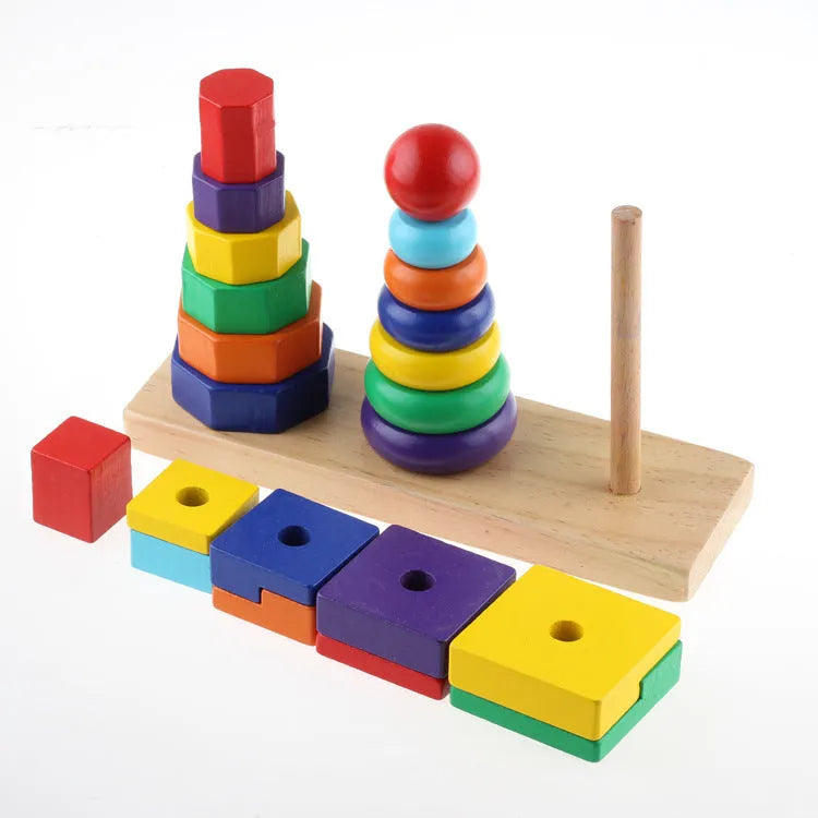 Three pillar intelligence tower wooden educational toy - Enfance-Heureuse