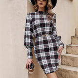 Fashion Lantern Sleeve Printed Tight Dress